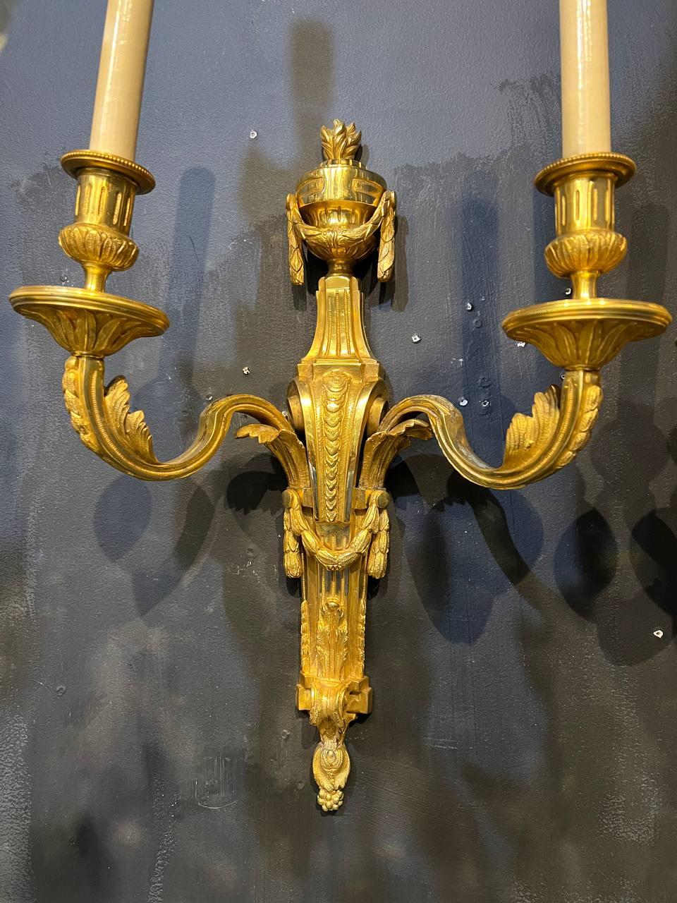 1900's Caldwell Gilt Bronze Sconces with 2 Lights  In Good Condition In New York, NY