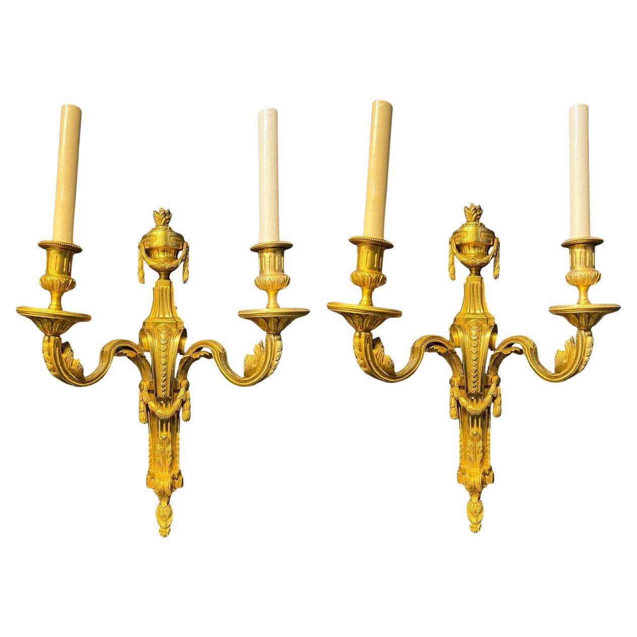 1900's Caldwell Gilt Bronze Sconces with 2 Lights 