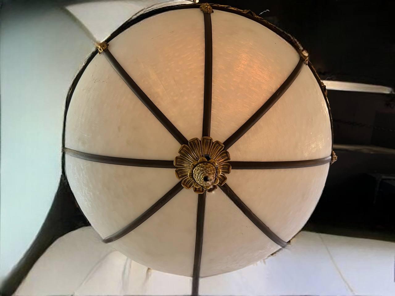 1900’s Caldwell Leaded Glass Light Fixture In Good Condition For Sale In New York, NY