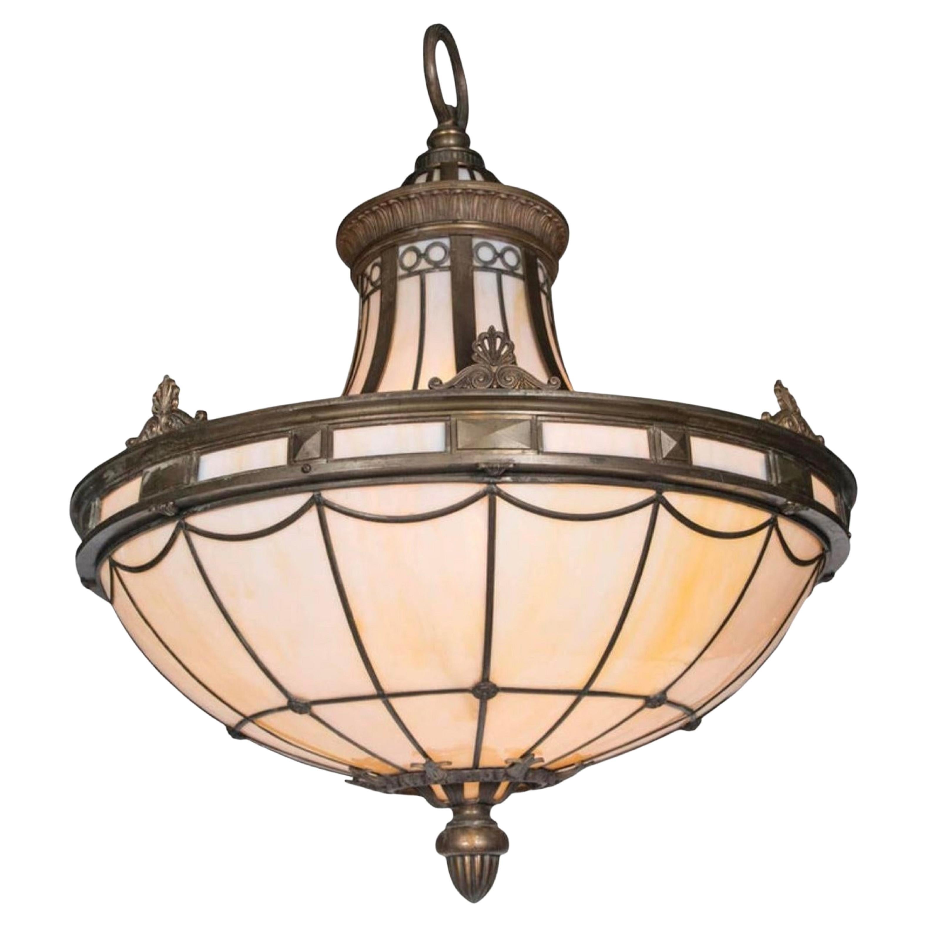1900s Caldwell Leaded Glass Light Fixture For Sale