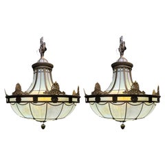 1900er Caldwell Leaded Glass Light Fixture