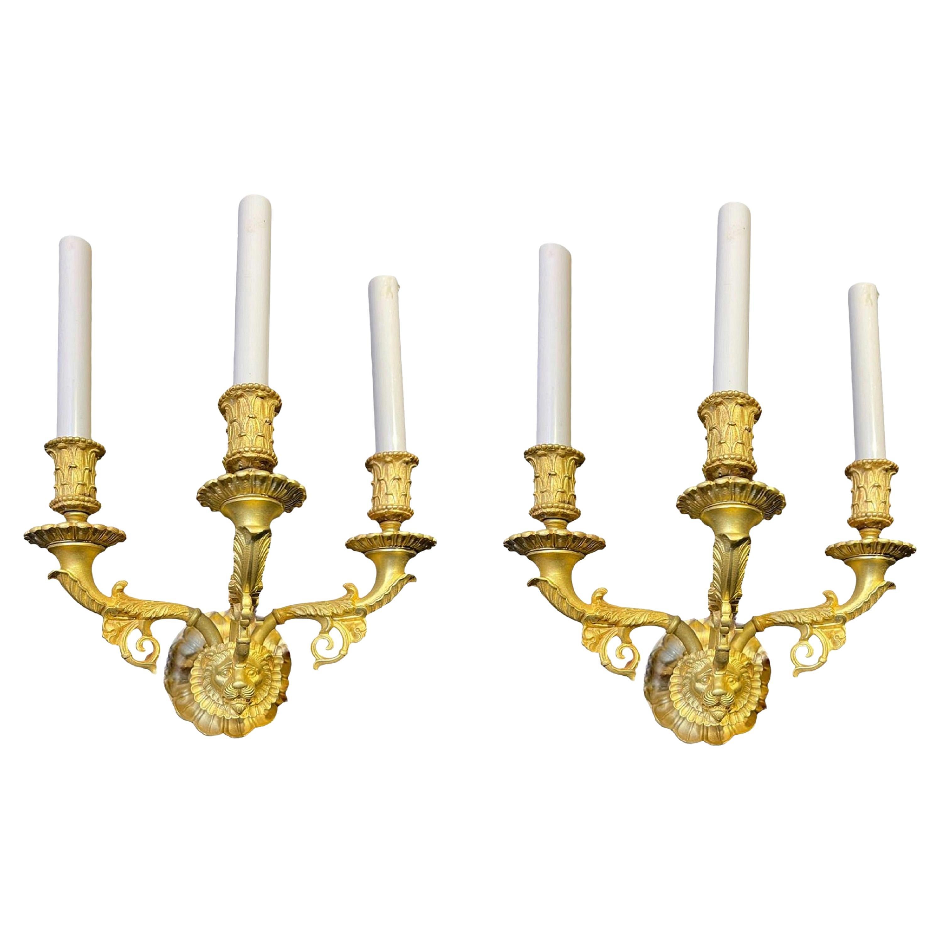1900's Caldwell Lion Head Three lights Sconces For Sale