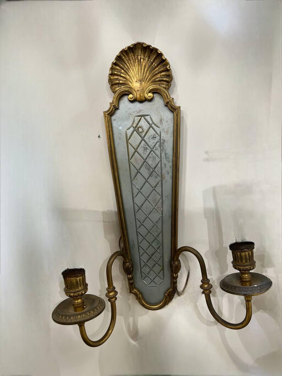 Etched 1900's Caldwell Mirrored Sconces For Sale
