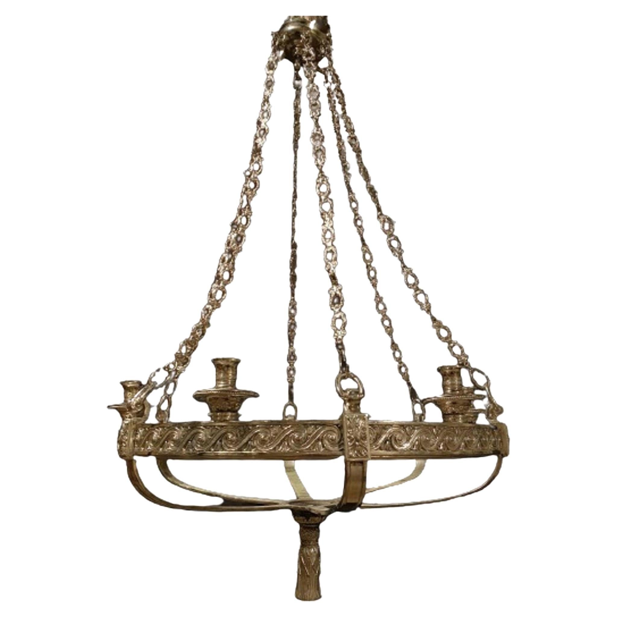 1900’s Caldwell Neoclassical Bronze Silver Plated Chandelier