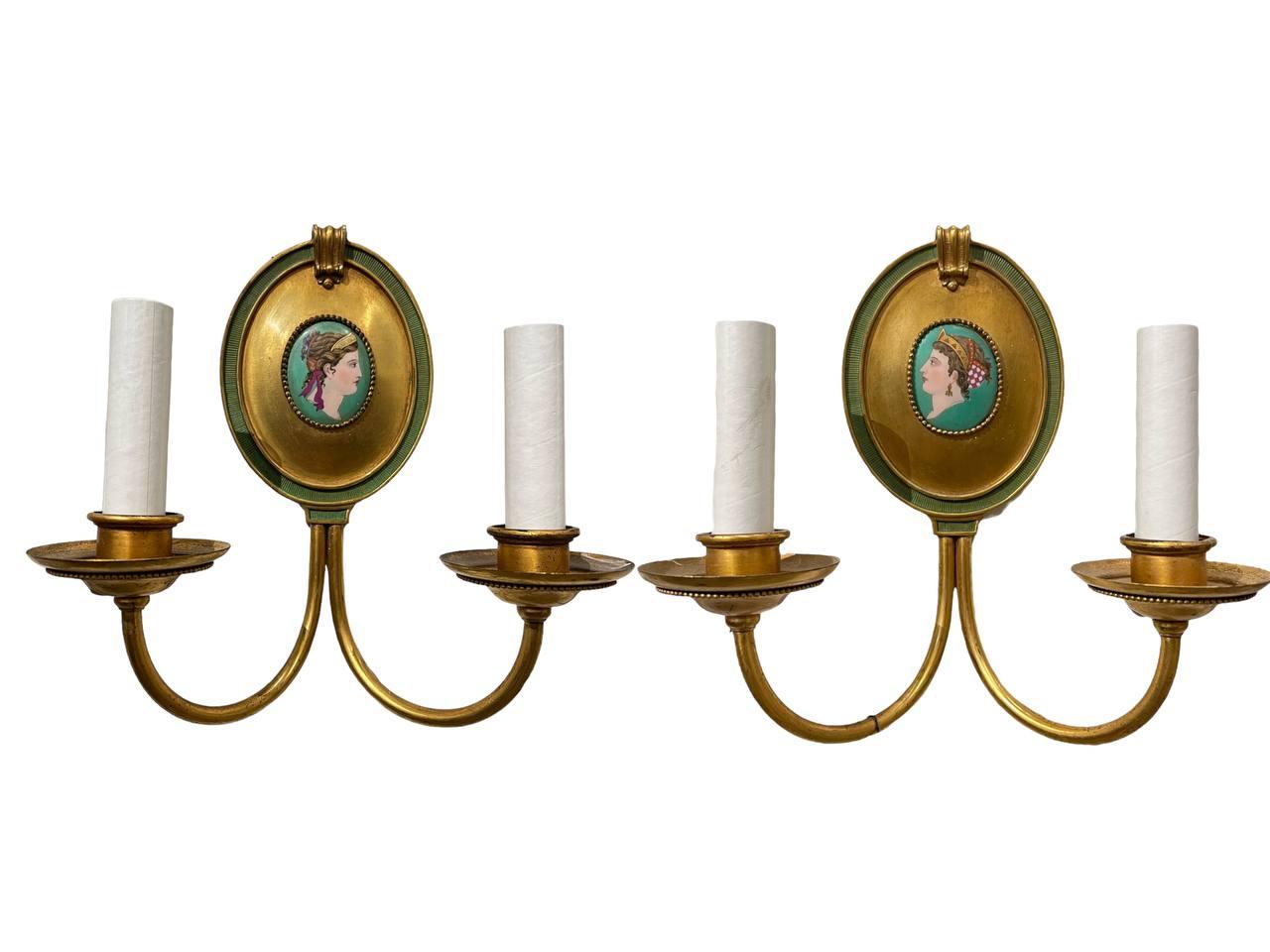 1900's Caldwell Sconces with Italian Motif Medallions For Sale