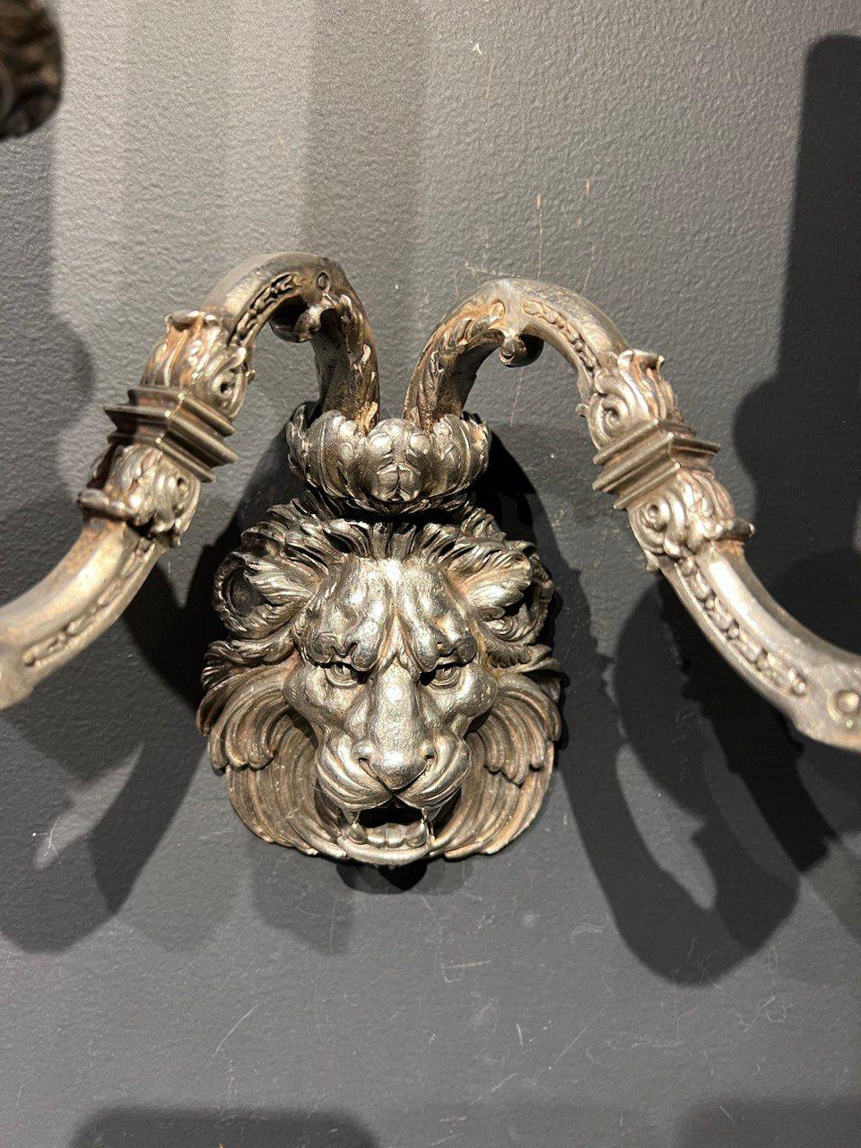 1900's Caldwell Silver Plated Lion's Head Sconces  For Sale 3