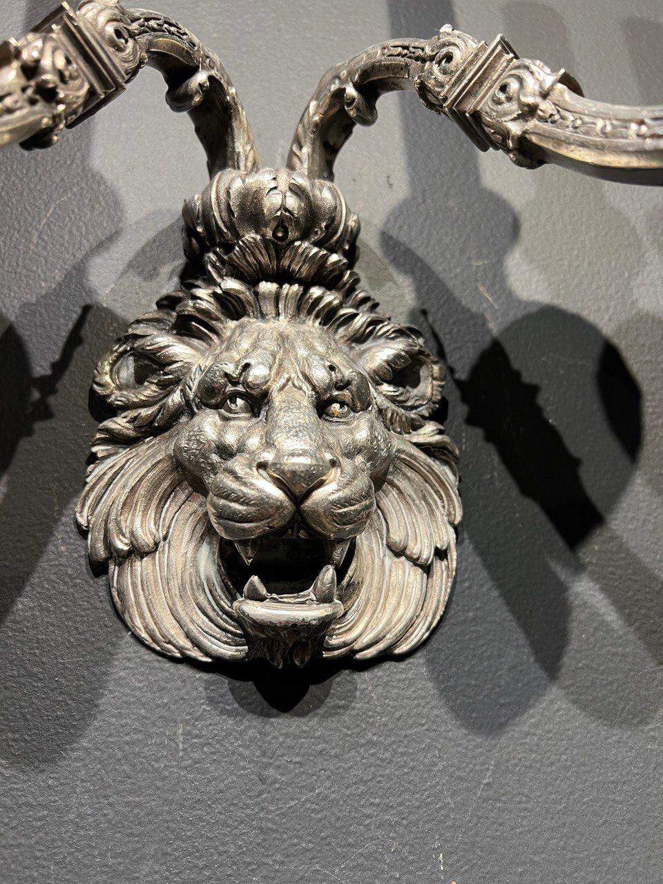 1900's Caldwell Silver Plated Lion's Head Sconces  For Sale 5