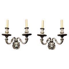 1900's Caldwell Silver Plated Lion's Head Sconces 