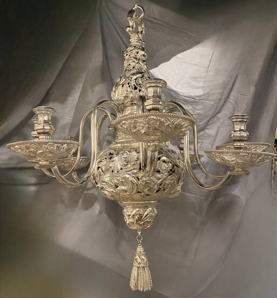 1900’s Caldwell Silver Plated Chandelier In Good Condition For Sale In New York, NY