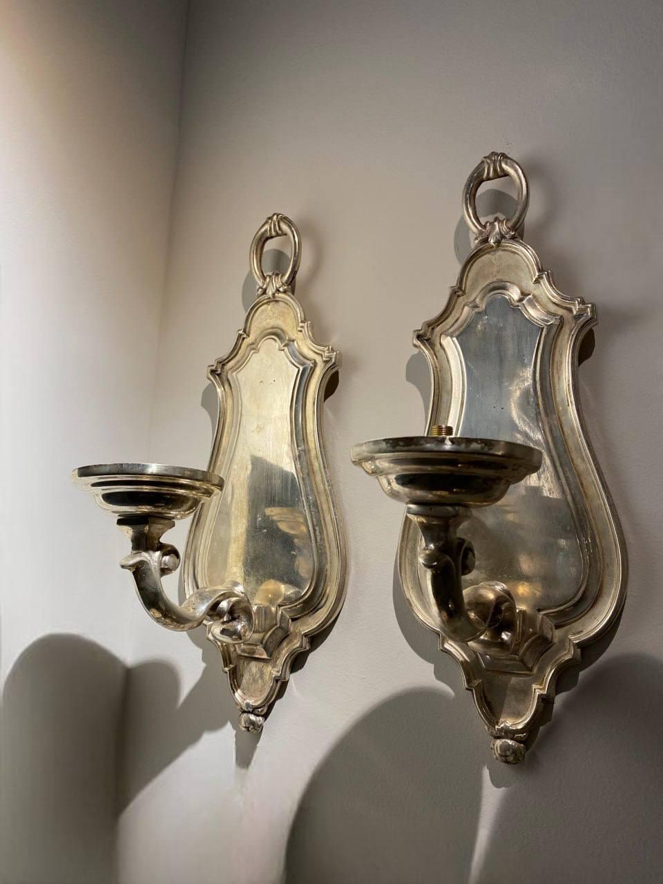 American Classical 1900's Caldwell Silver Plated One light Sconces  For Sale