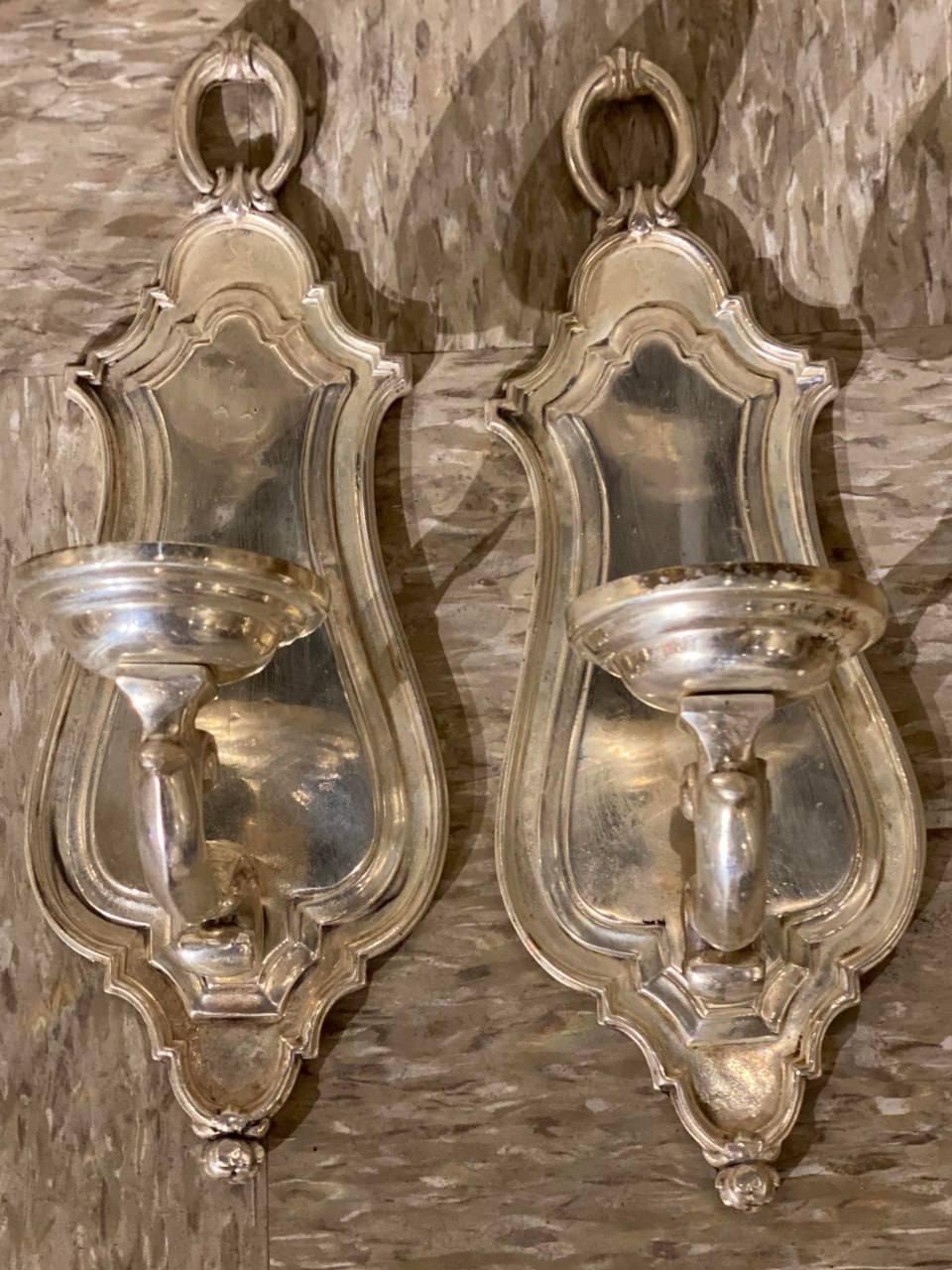 1900's Caldwell Silver Plated One light Sconces  In Good Condition For Sale In New York, NY