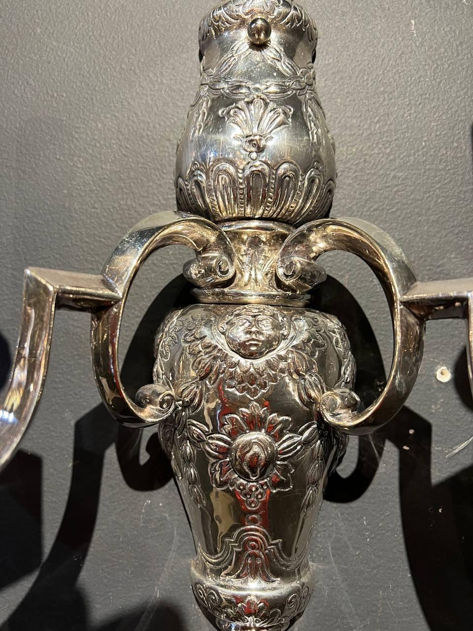 1900s Caldwell Silver Plated Sconces In Good Condition For Sale In New York, NY