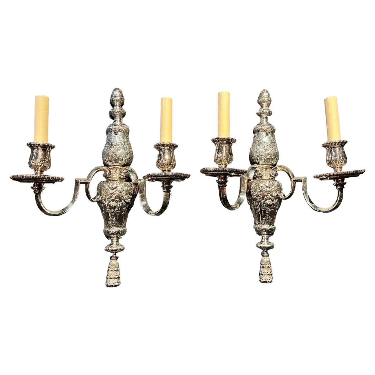 1900s Caldwell Silver Plated Sconces For Sale