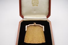 1900s Cartier Sapphire and 14 Carat Gold Mesh Bag