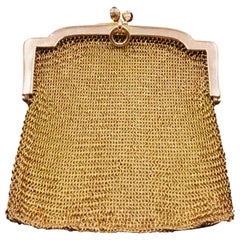 Antique 1900s Cartier Sapphire and 14 Carat Gold Mesh Bag