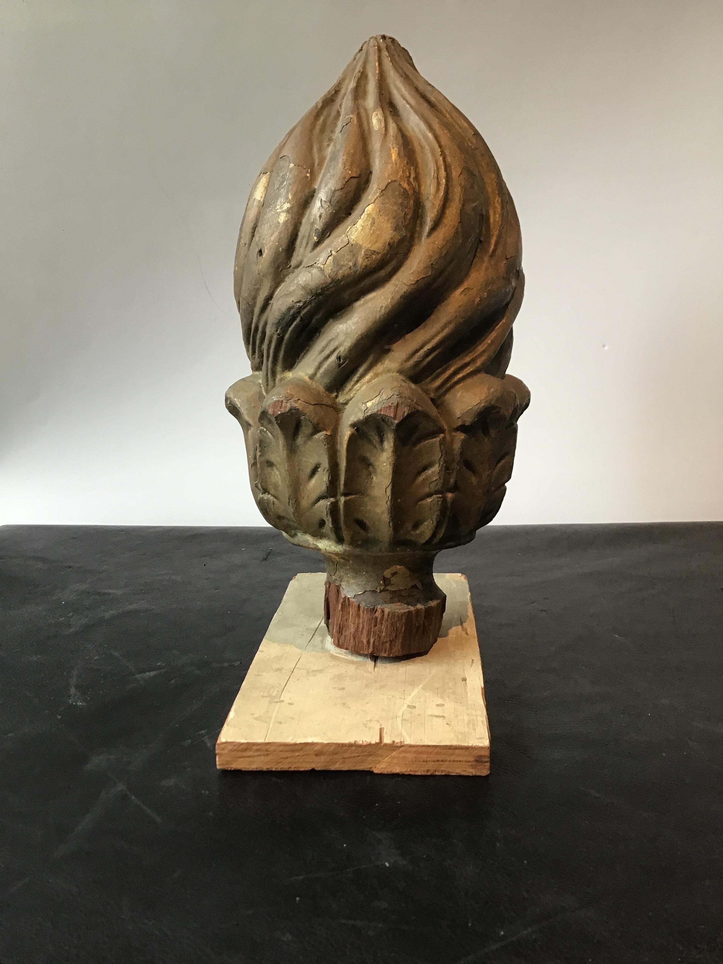 Early 20th Century 1900s Carved Wood Flame For Sale