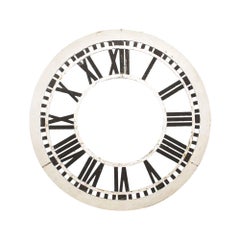 Early 1900s Neo Gothic Tower Clock Face w/ Roman Numerals White Cast Iron