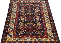 Tappeto caucasico Kazak del 1900 in lana marrone, fatto a mano, a dispersione