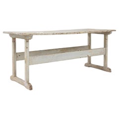 Vintage 1900s Central European Wood White Patinated Table