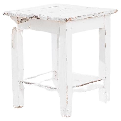 1900s Central European Wooden White Patinated Stool