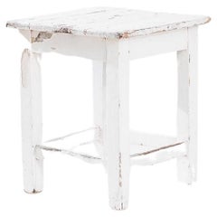 Used 1900s Central European Wooden White Patinated Stool