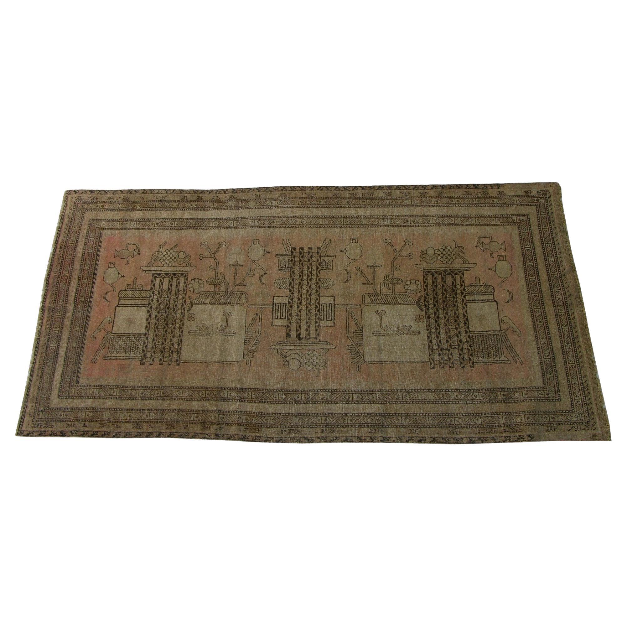 1900er Jahrhundert Antike Samarkand Teppich 10,10" X 5,7" im Angebot