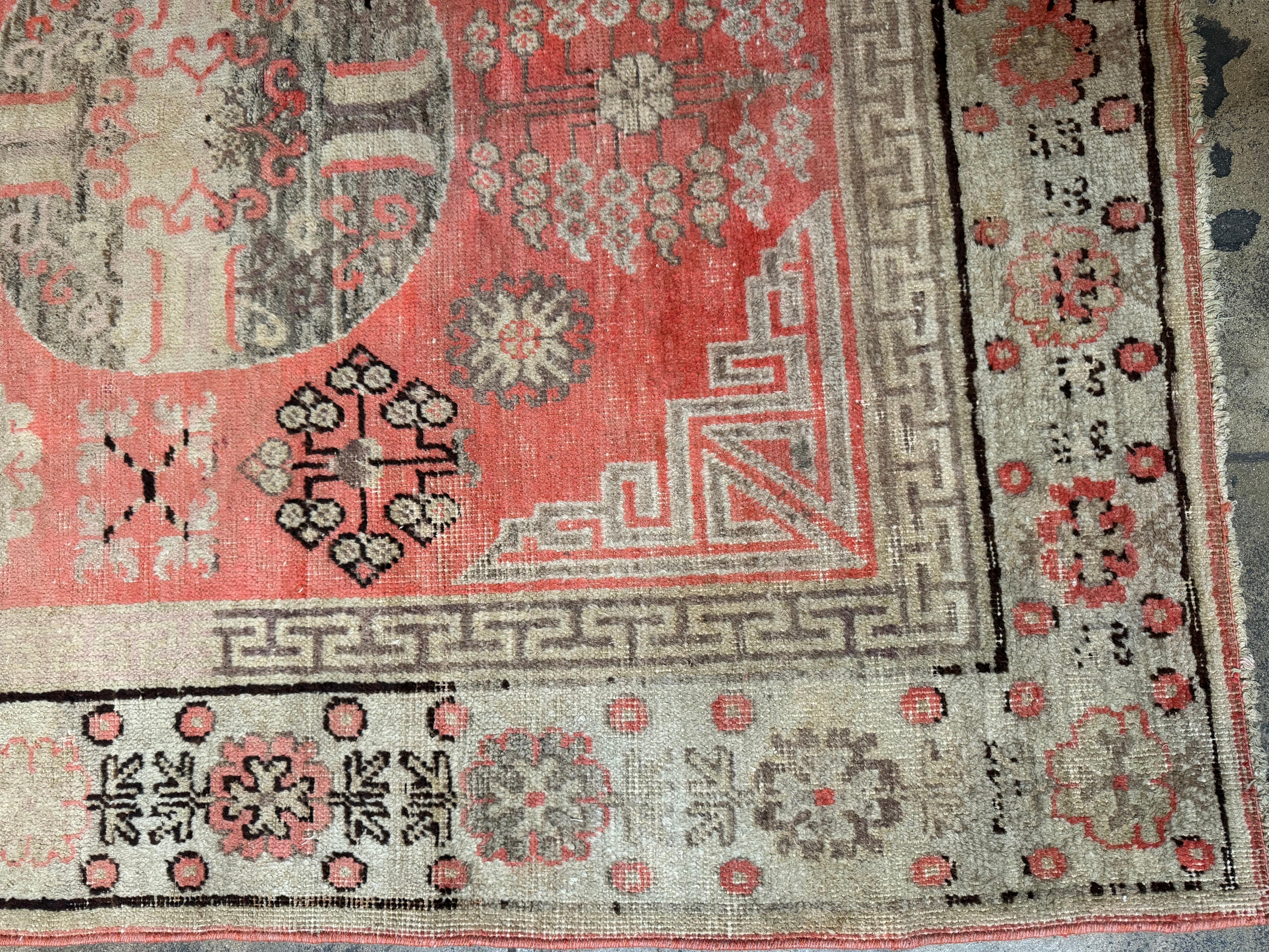 Mid-Century Modern Tapis Samarkand ancien des années 1900 9,3