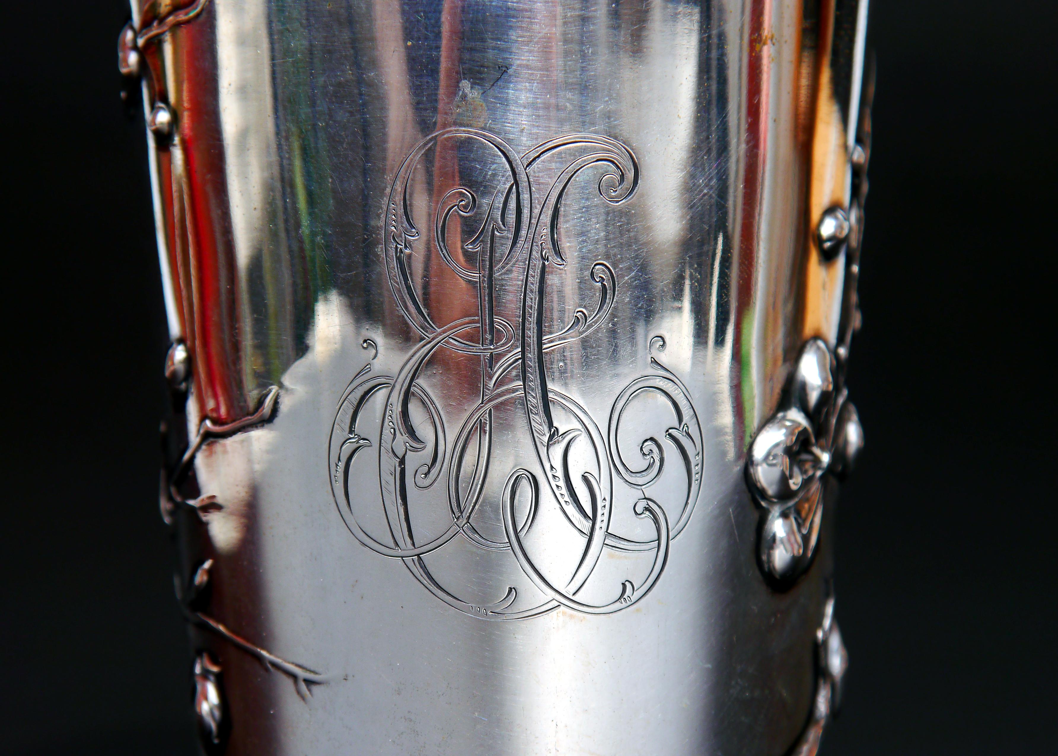 1900s Cherry Blossoms German solid coin Silver Cup /109 gr en vente 4