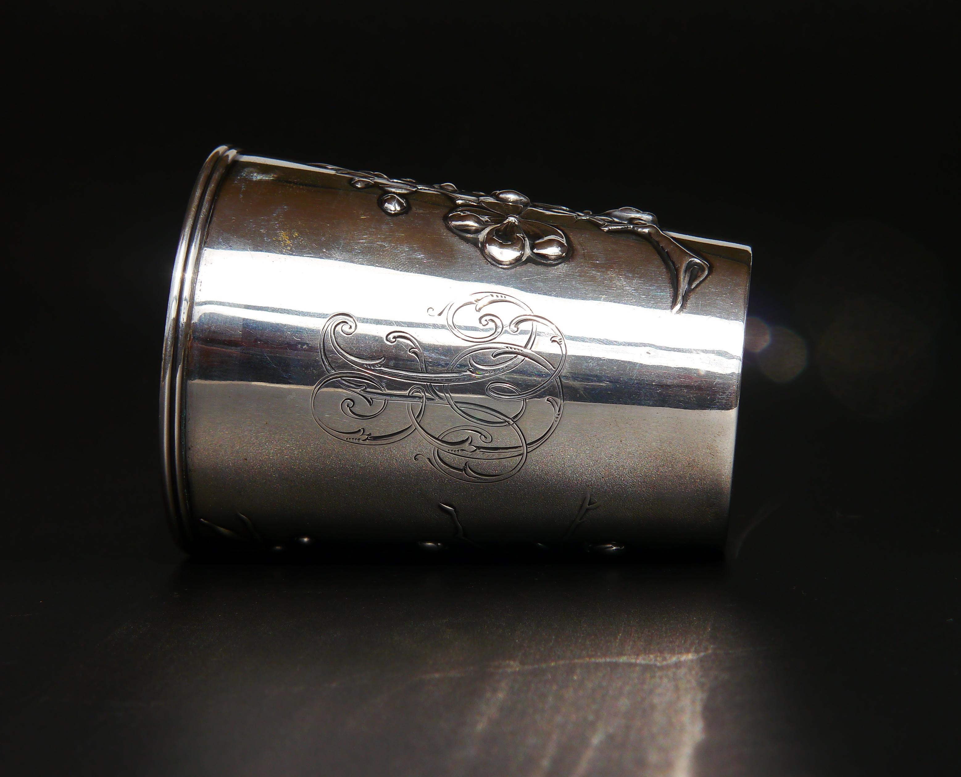 1900s Cherry Blossoms German solid coin Silver Cup /109 gr en vente 5
