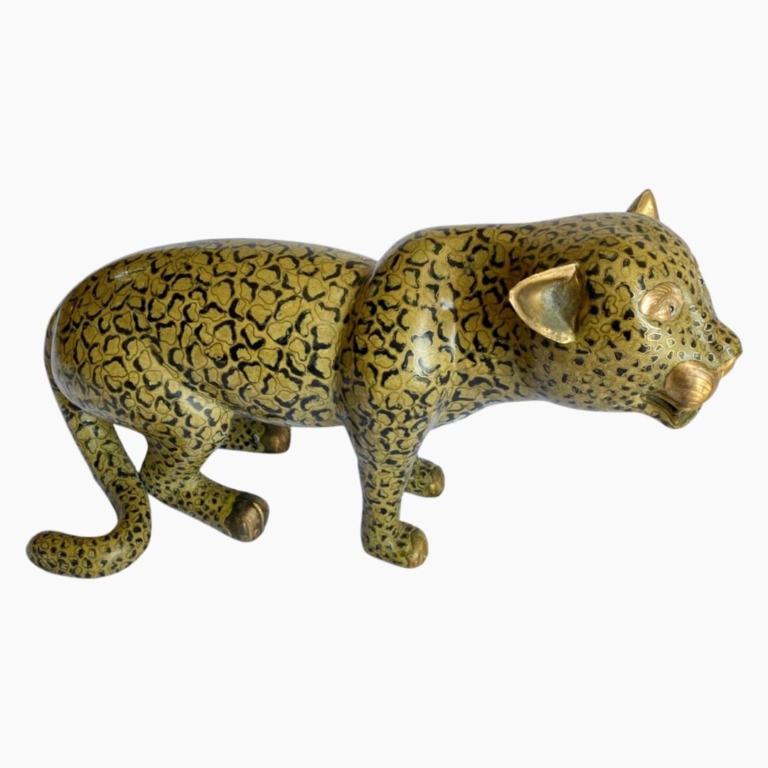 Late 19th Century to 1900s Chinese cloisonne leopards. Finely detailed. Cast in bronze and brass with enamel. Supposedly owned by the Gucci family in New York City.