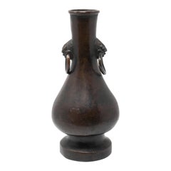 1900s Chinese Small Bronze Vase with Lion Head Handles