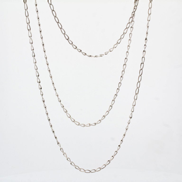 1900s Chiseled Silver Long Chain Necklace For Sale at 1stDibs | long silver necklace  chain