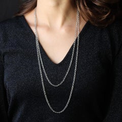 1900s Chiseled Silver Long Chain Necklace