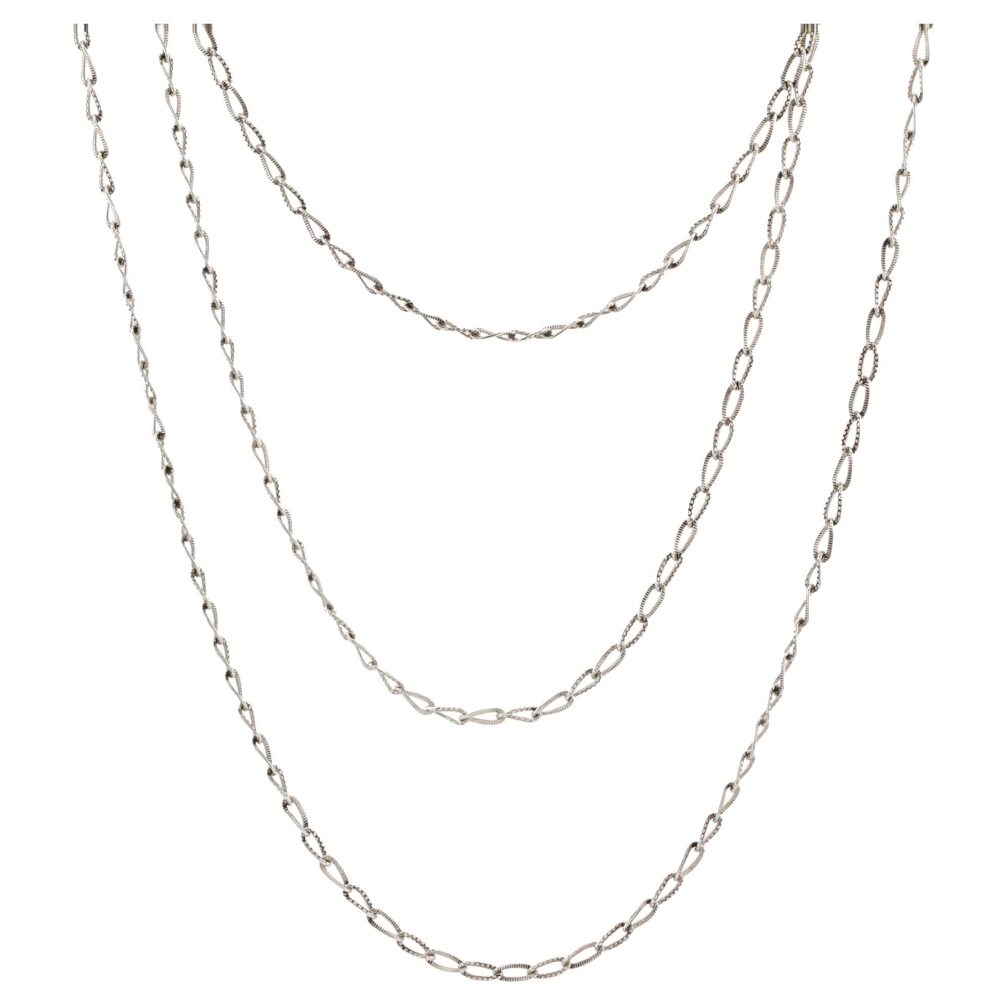1900s Chiseled Silver Long Chain Necklace
