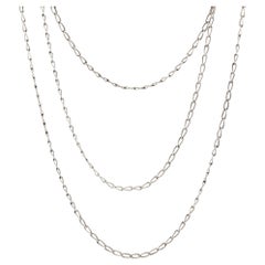 Antique 1900s Chiseled Silver Long Chain Necklace