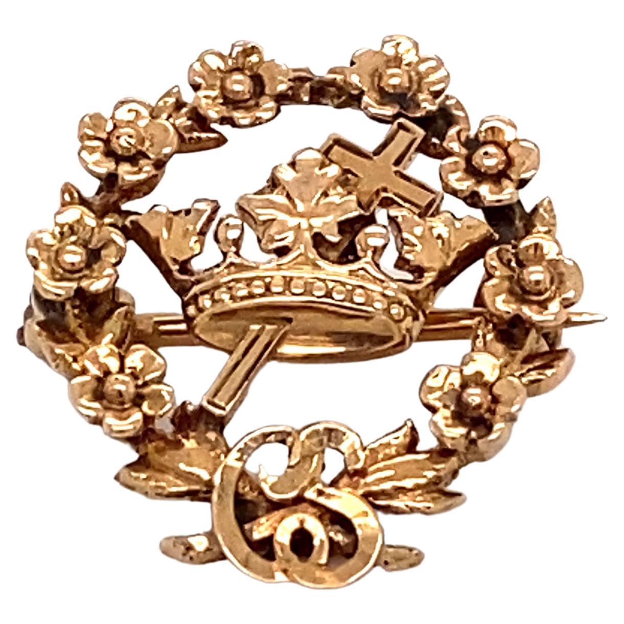 1900s Christian Science Crown and Cross Pin in 14 Karat Gold