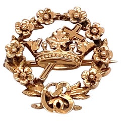 Antique 1900s Christian Science Crown & Cross Pin in 14 Karat Gold