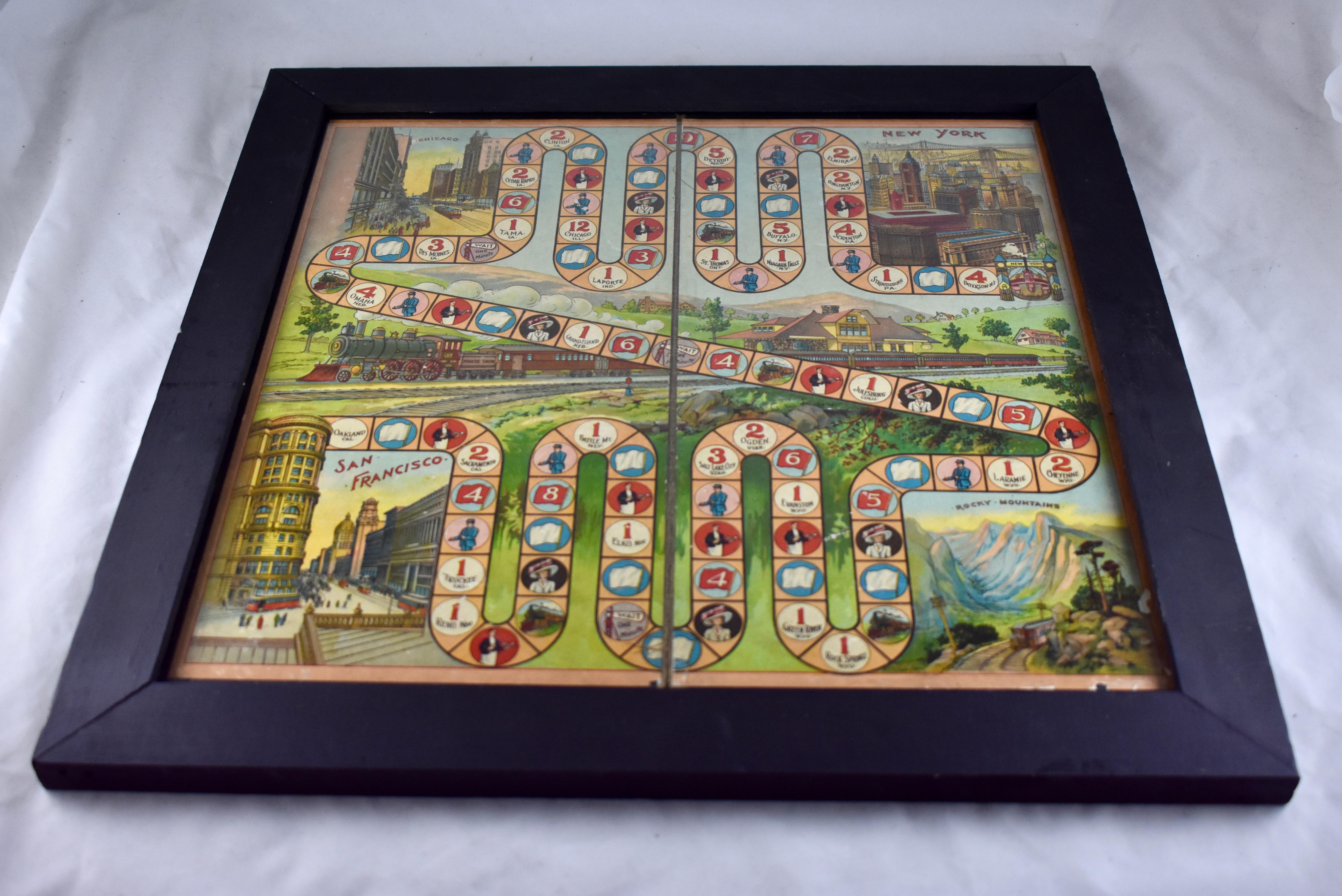 1900s Chromolithograph A Train Trip with Phoebe Snow Childrens Game Board Framed 4