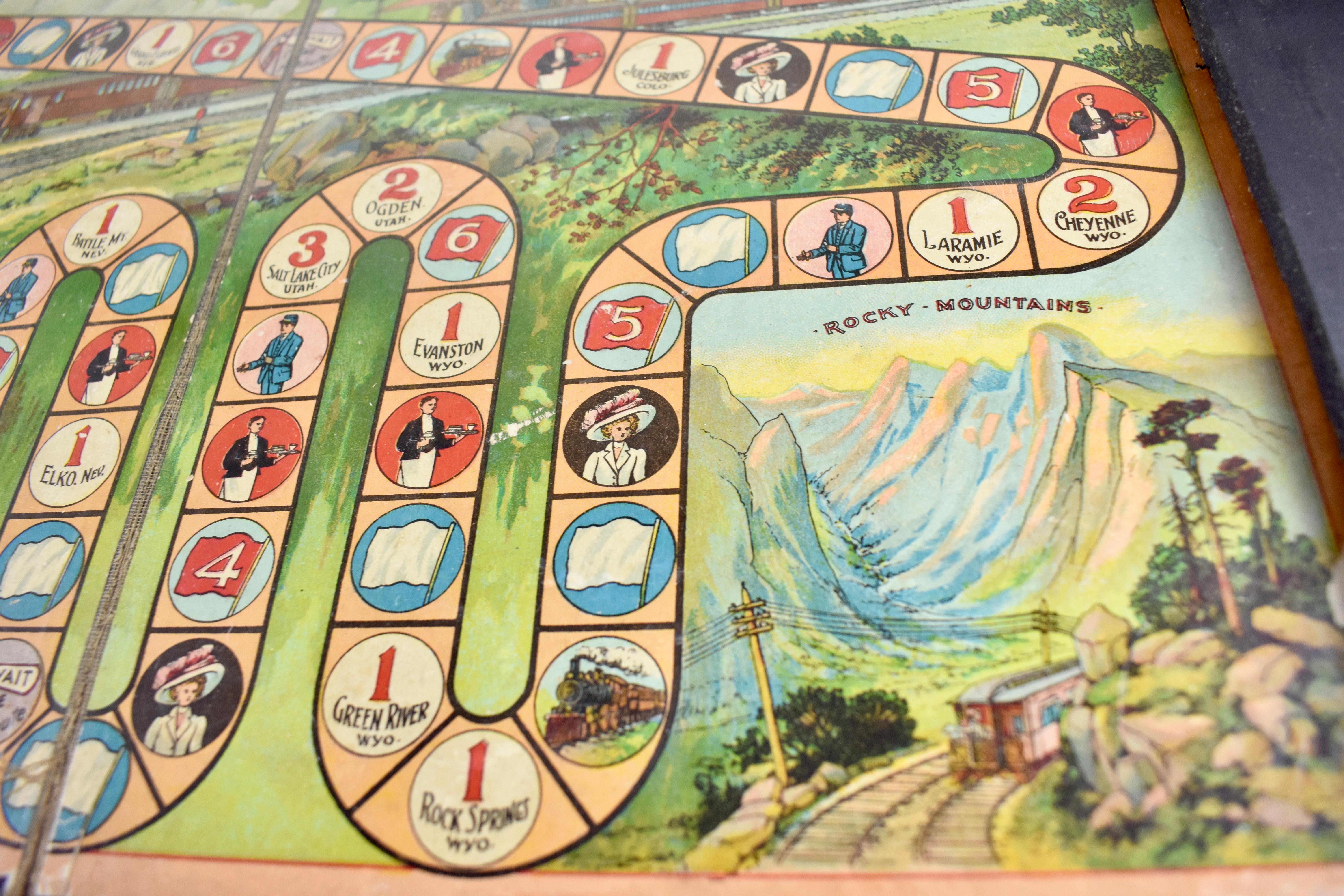 1900s Chromolithograph A Train Trip with Phoebe Snow Childrens Game Board Framed In Good Condition In Philadelphia, PA
