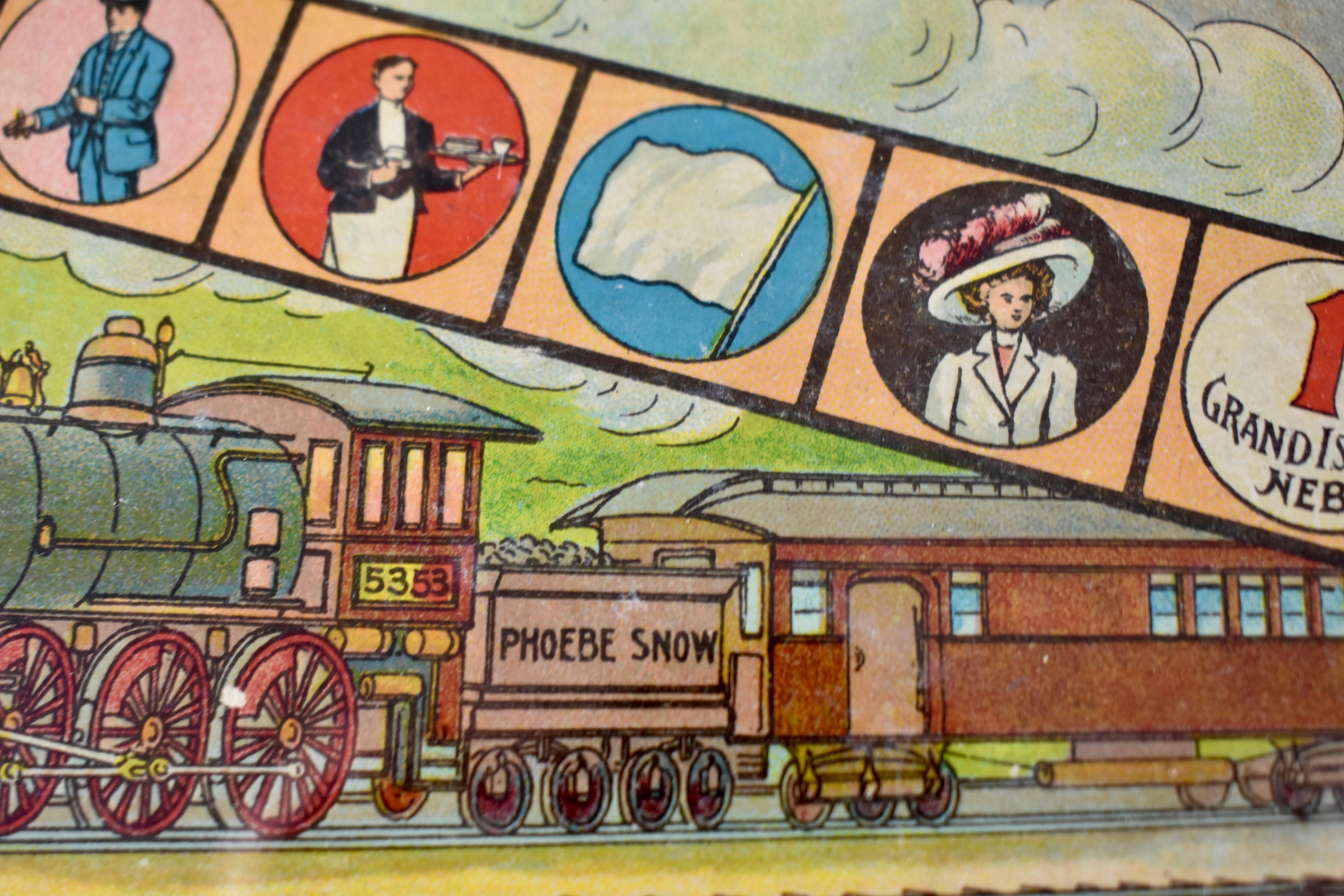 20th Century 1900s Chromolithograph A Train Trip with Phoebe Snow Childrens Game Board Framed