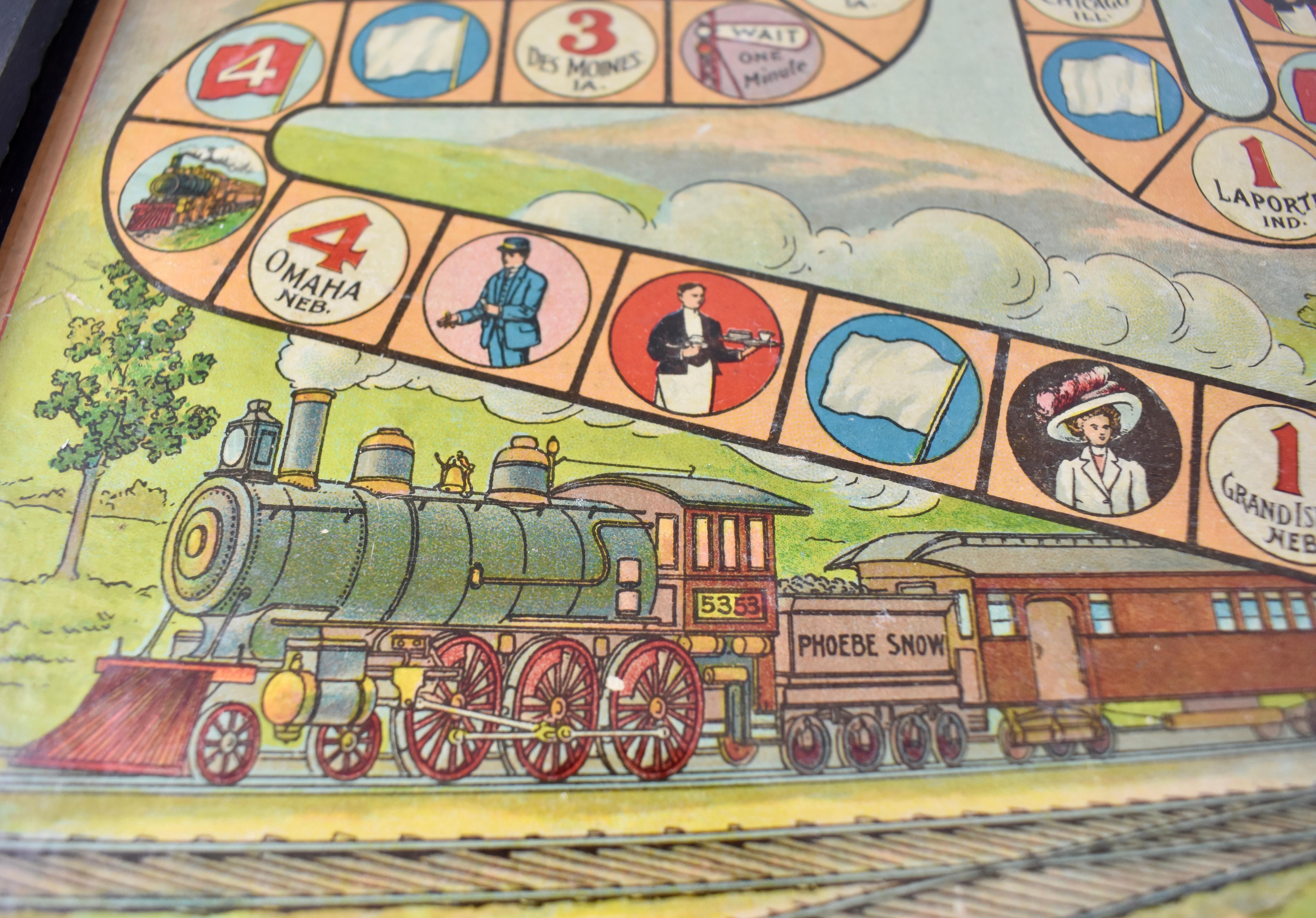Paper 1900s Chromolithograph A Train Trip with Phoebe Snow Childrens Game Board Framed