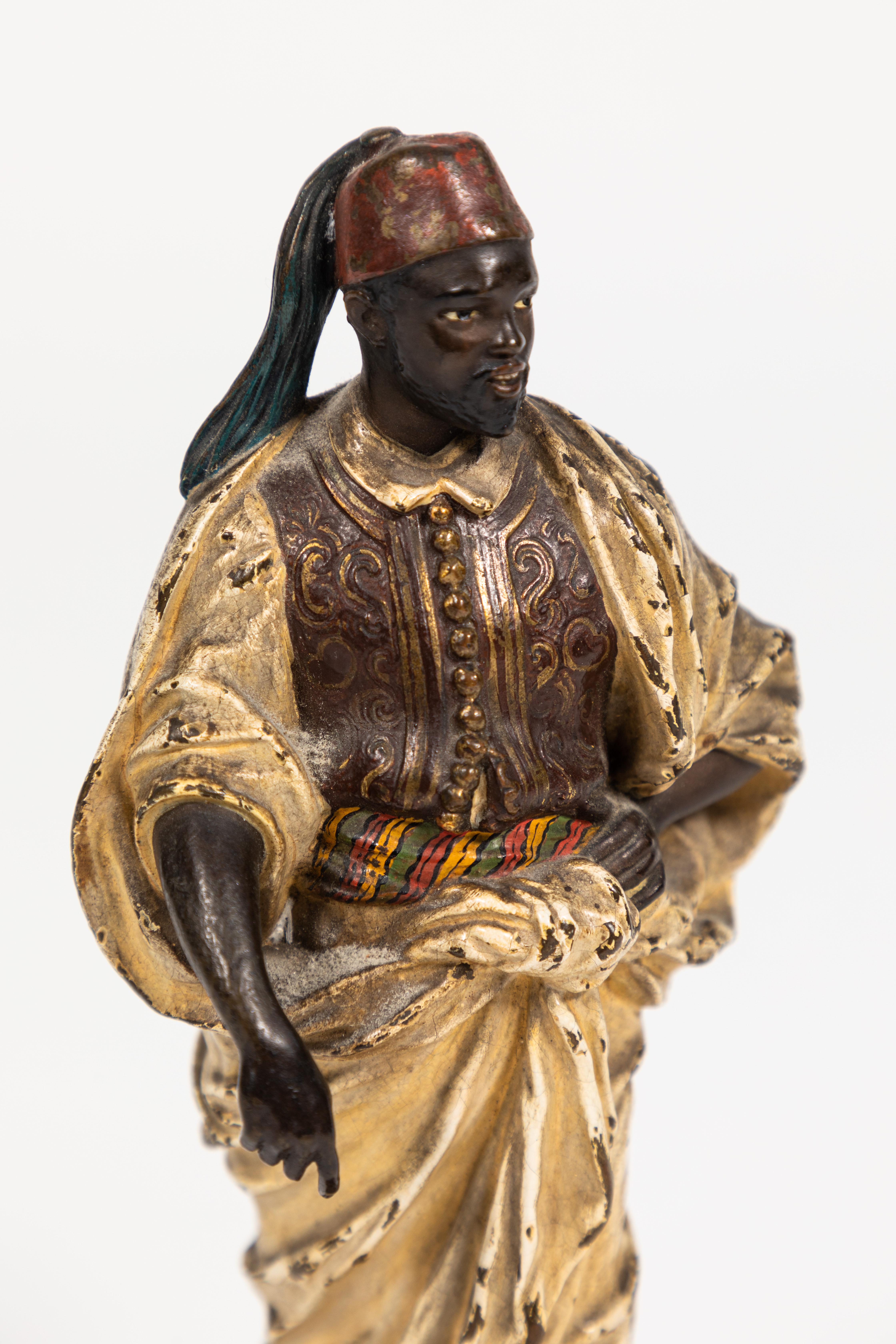 Aesthetic Movement 1900s Cold-Painted Statue of Arab For Sale