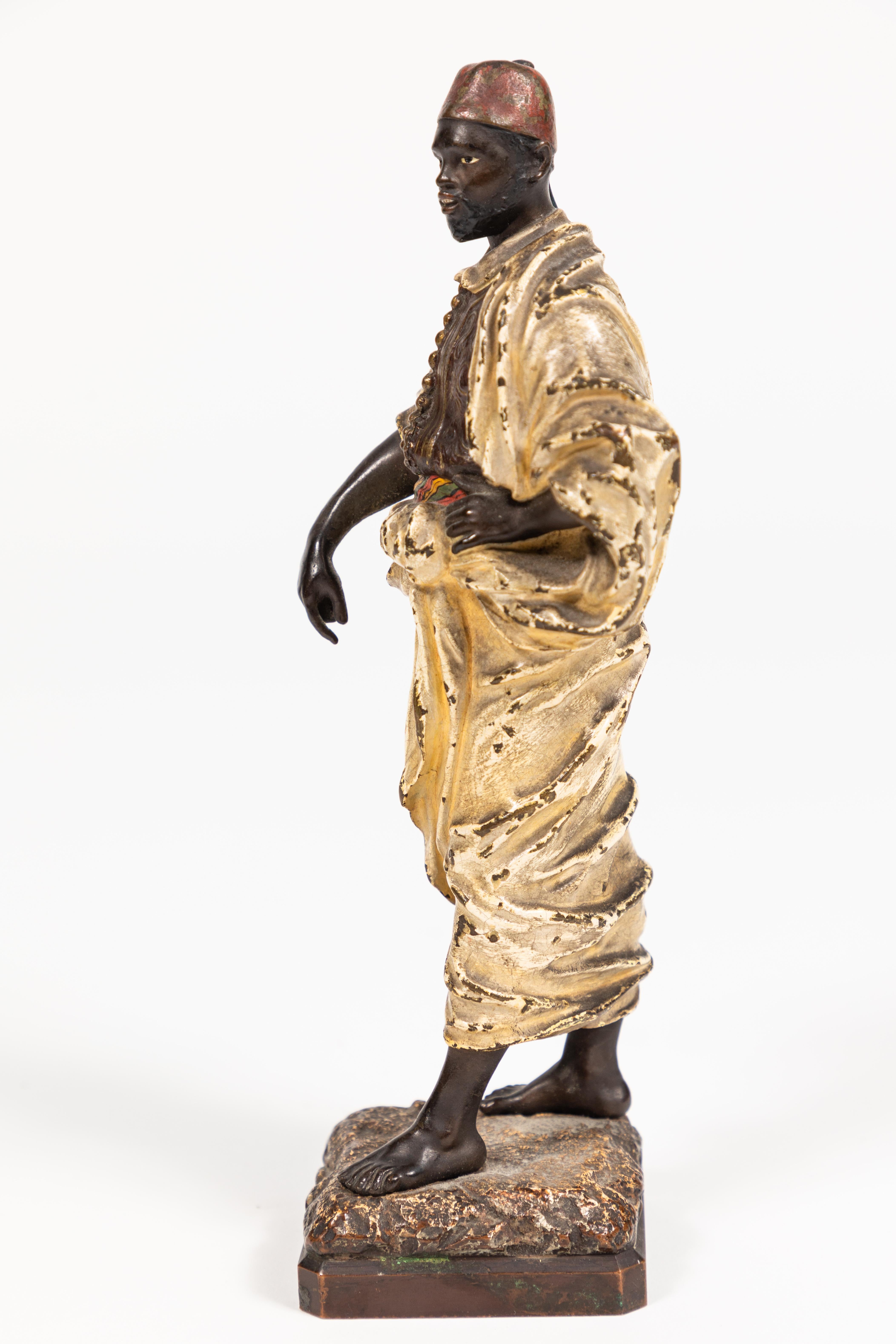 European 1900s Cold-Painted Statue of Arab For Sale