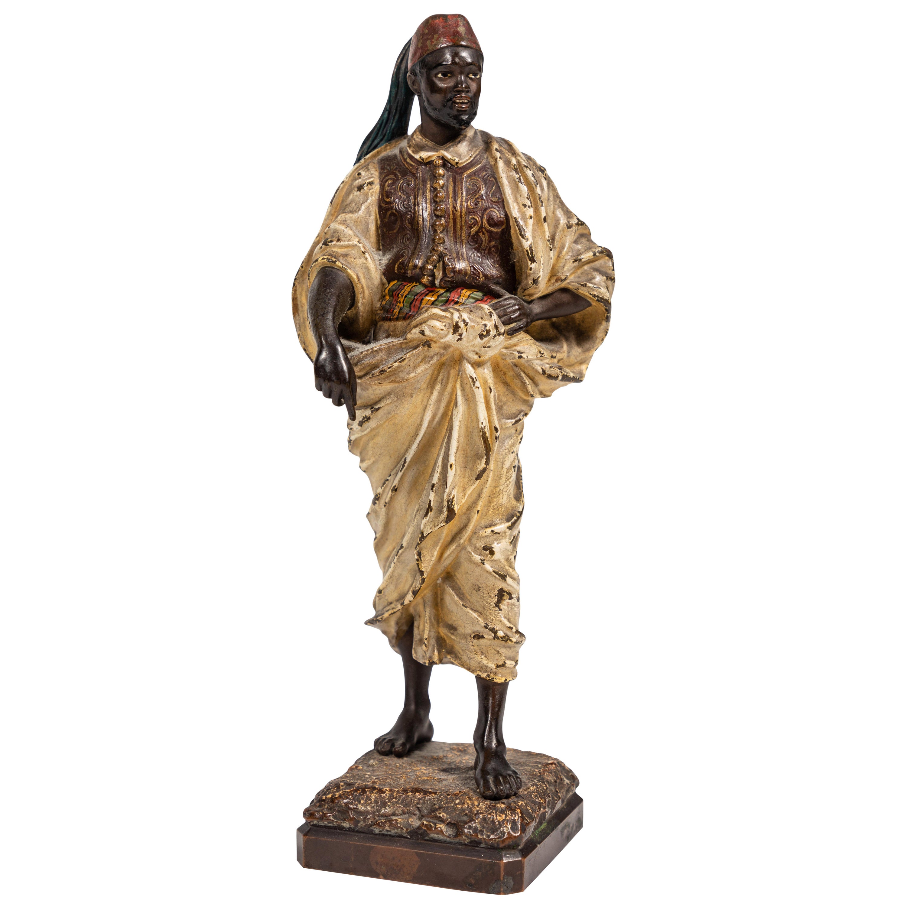 Statue d' Arabe peinte à froid des années 1900