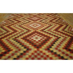 1900s Colorful Zig Zag Antique Kilim Oushak Rug 11' 3"x 14' 2" Handwoven Carpet