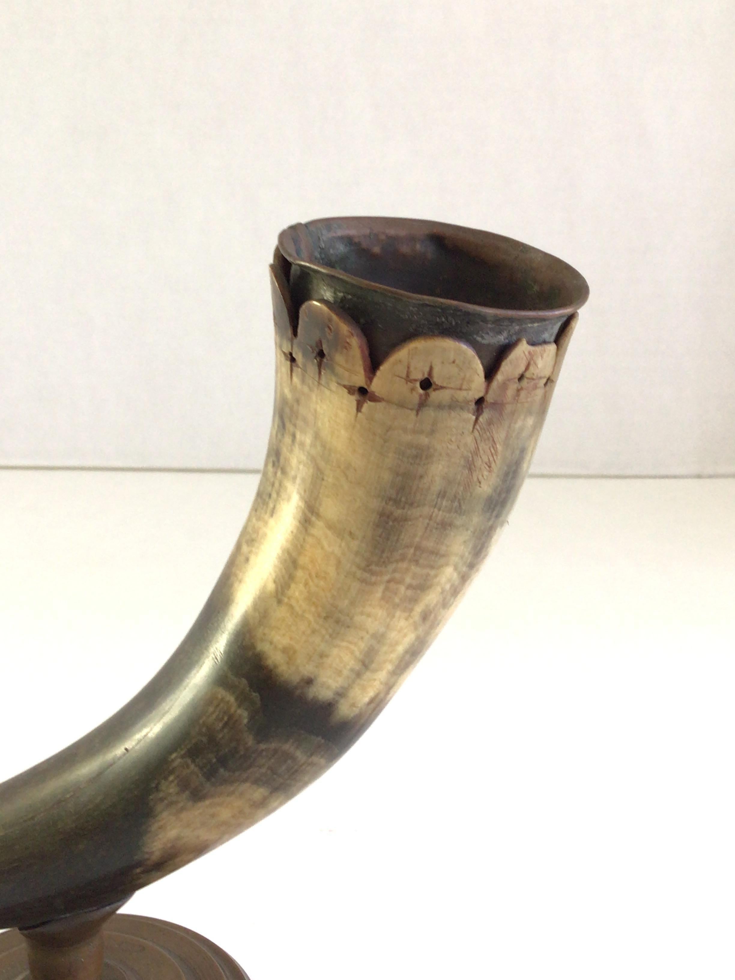 1900s Copper Horn Holder On Copper Base For Sale 1