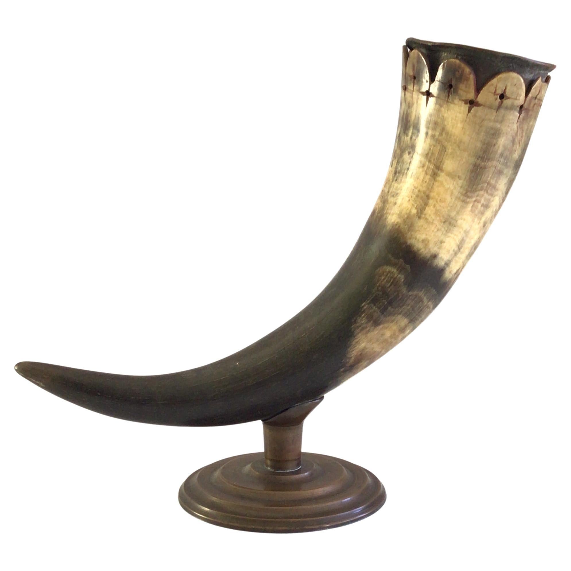 1900s Copper Horn Holder On Copper Base For Sale