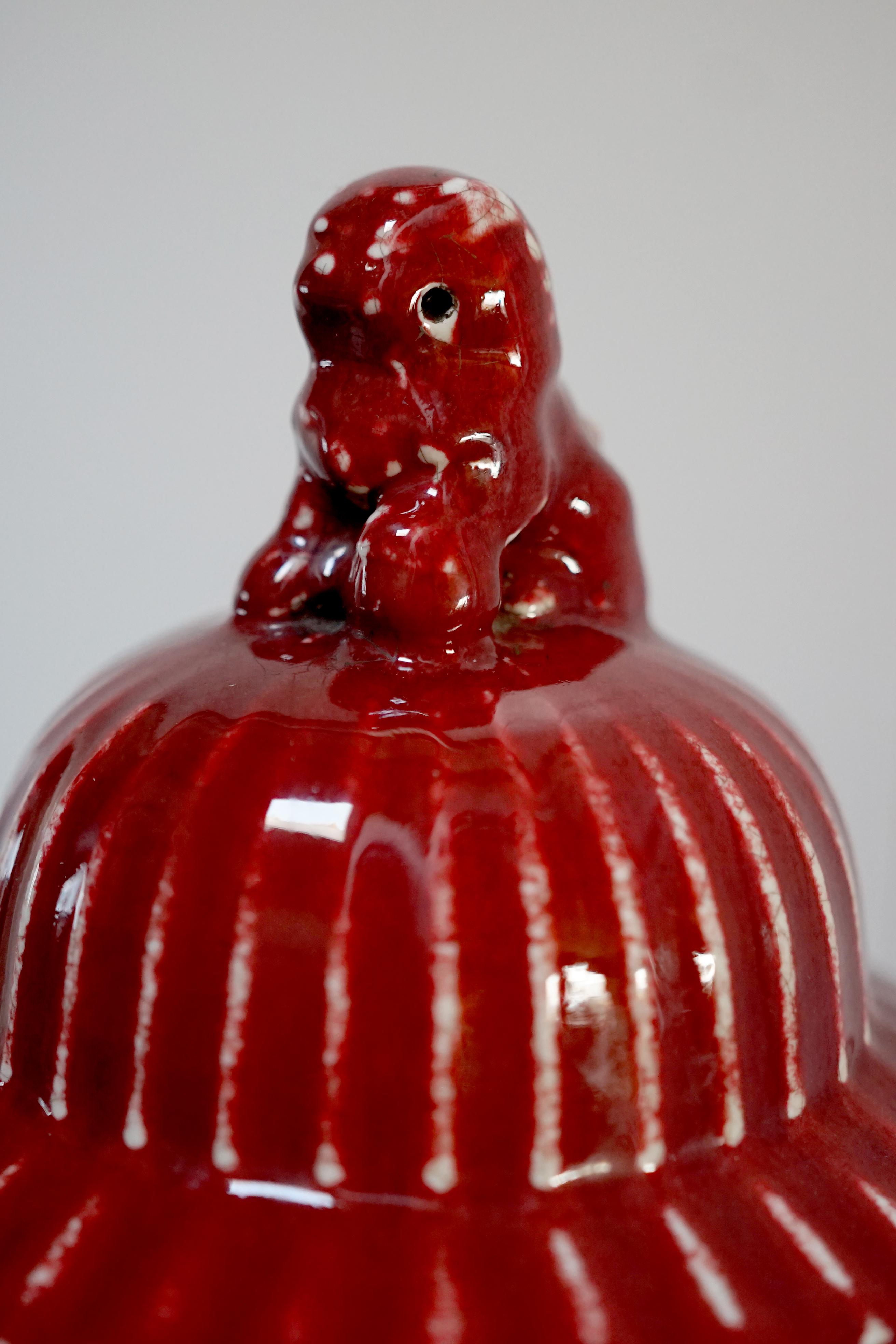 Chinese Export 1900s Copper Red Chinese Ginger Jar with Foo Dogs For Sale