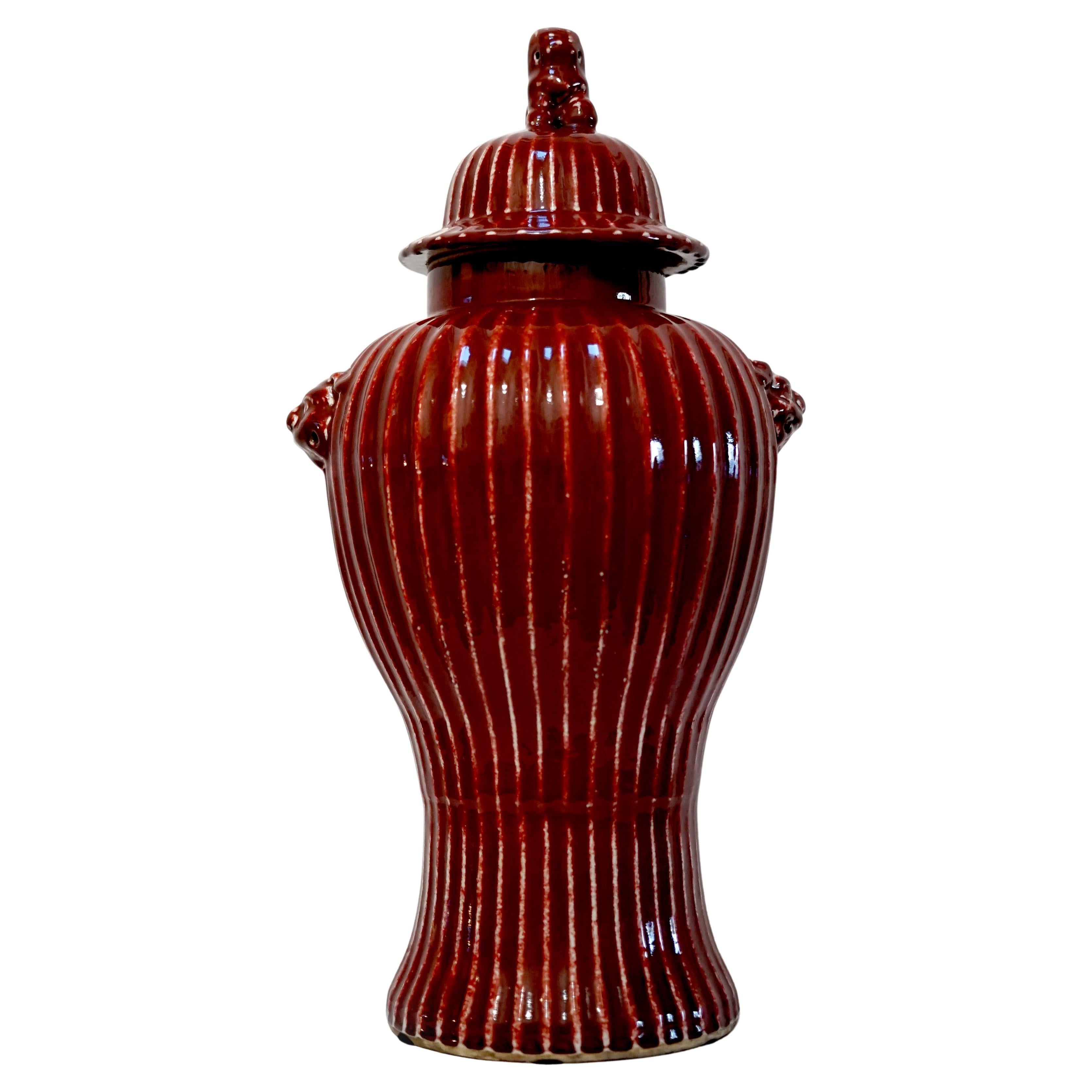 1900s Copper Red Chinese Ginger Jar with Foo Dogs