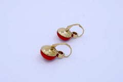 1900s Coral button Earrings with Diamonds and 14k Gold